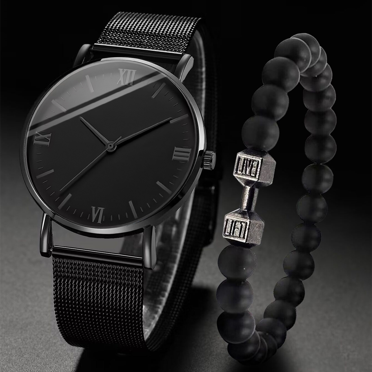 Mesh Stainless Strap - 2 adet erkek saati moda Roma