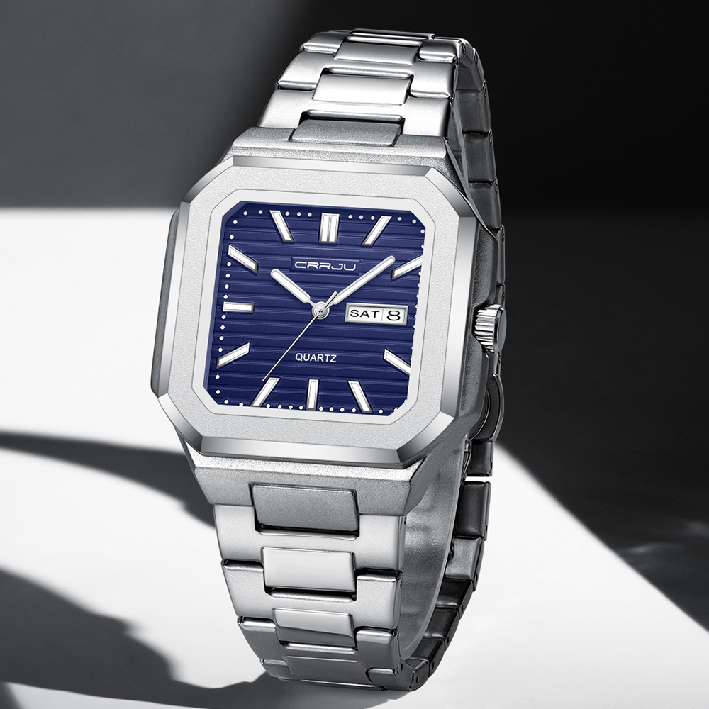 Smartwatch Square Watches For Men - CRRJU Erkek Günlük Paslanmaz Çelik Saat,