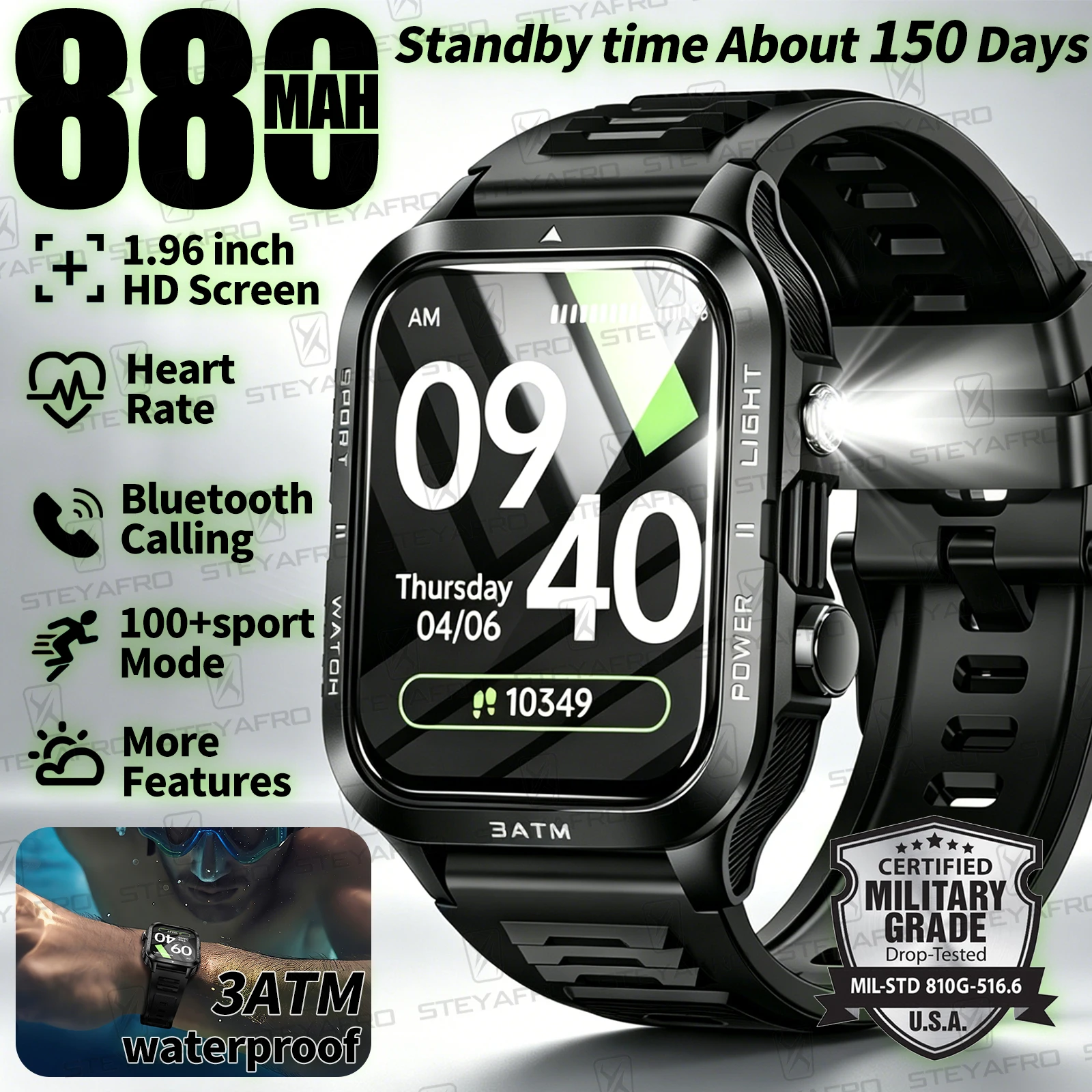 Smartwatch Square Watches For Men - Askeri Sınıf Akıllı Saat Erkekler İçin